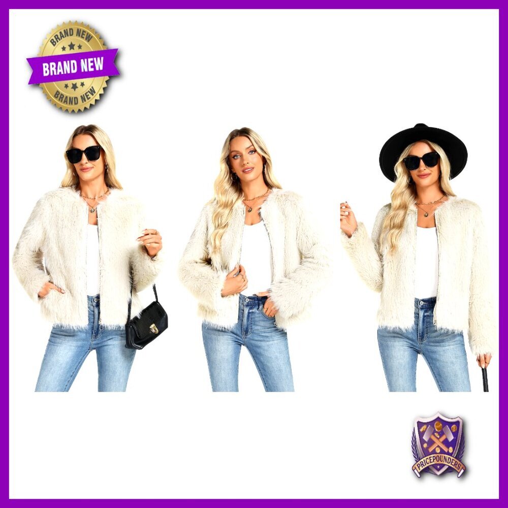 Faux Fur Cropped Jacket Winter Warm Zip Up Outerwear Long Sleeve - Picture 6 of 7